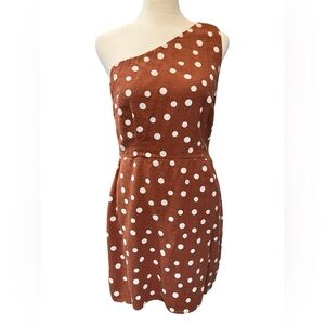 A&F Woman’s Brown and White Polka Dot Linen Blend One Strap Mini Dress - Medium
